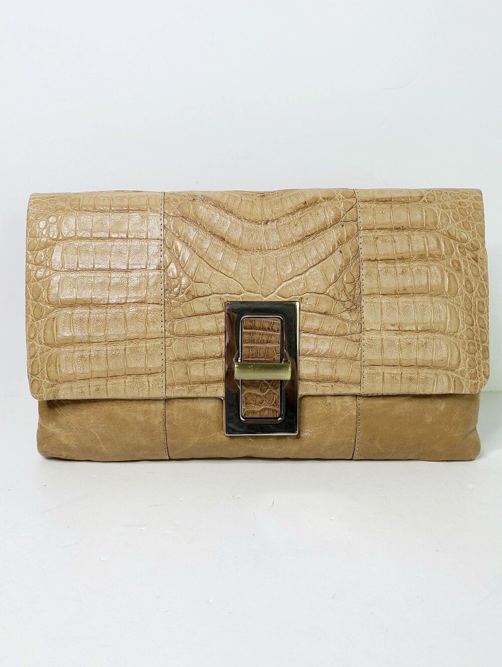 Paola Dangond Genuine Crocodile Leather Tan Clutch Bag